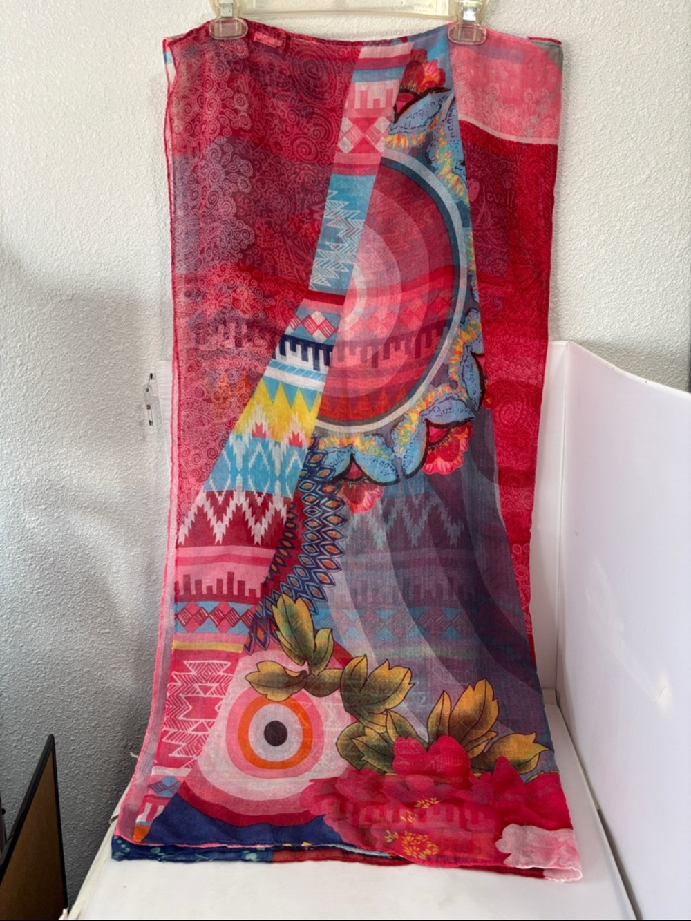 Desigual Multicolor Geometric Sheer Scarf - Pink Blue Yellow - Picture 3 of 5